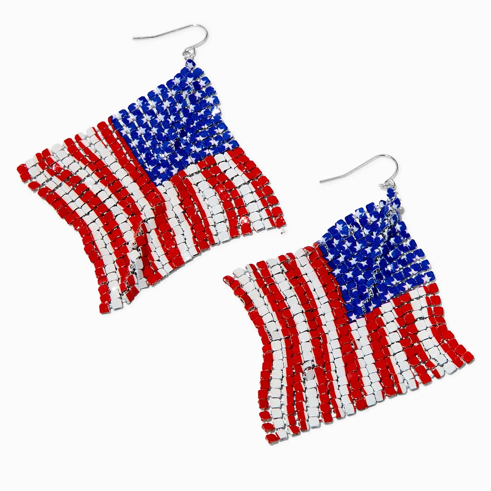 American Flag 3" Mesh Drop Earrings