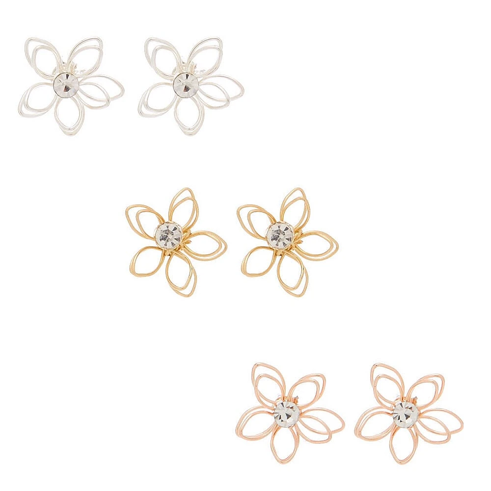 Mixed Metal Wired Flower Stud Earrings