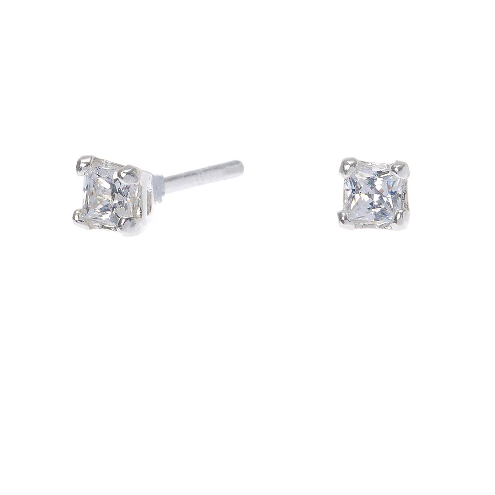 C LUXE by Claire's Sterling Silver Cubic Zirconia 3x3mm Square Stud Earrings