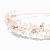 Rose Gold Crystal Pearl Flower Headband
