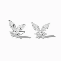 Silver-tone Cubic Zirconia Butterfly Stud Earrings