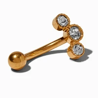 Gold-tone Titanium Cubic Zirconia Triple 14G Belly Bar