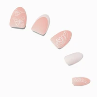 Butterfly French Short Almond Vegan Faux Nail Set - 24 Pack