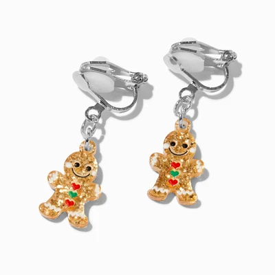 Glitter Gingerbread Clip-On Drop Earrings