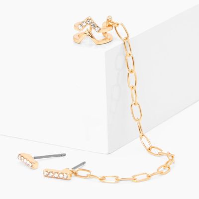 Gold Linear Crystal Connector Earrings