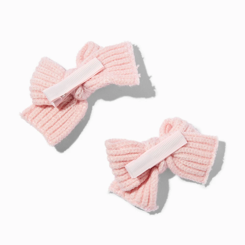 Claire's Club Pink Knit Hair Bow Clips - 2 Pack