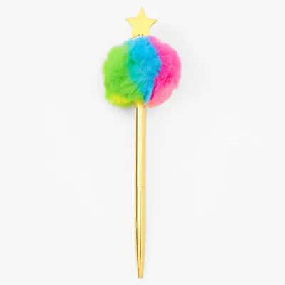 Rainbow Pom Pom Gold Star Pen