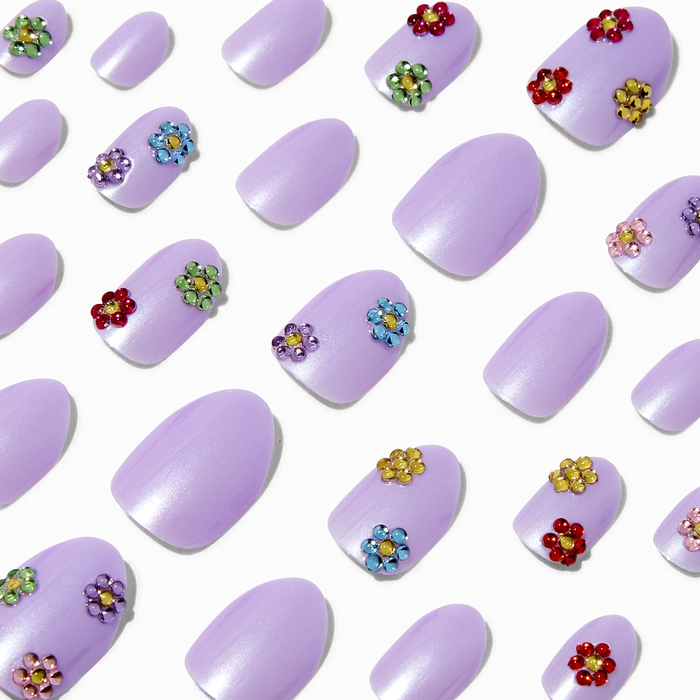 3D Flower Charm Stiletto Press On Vegan Faux Nail Set - 24 Pack