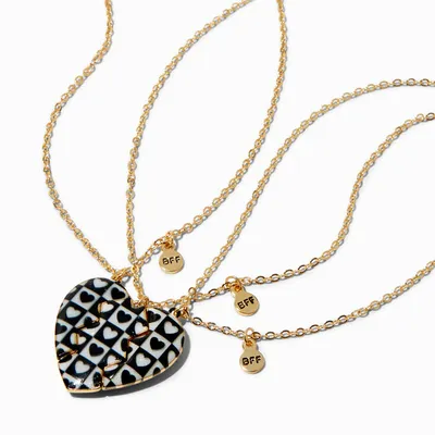 Best Friends Black & White Heart Split Pendant Necklaces - 3 Pack