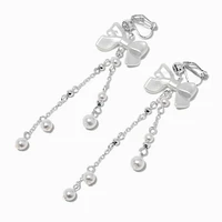 Silver-tone Bow Pearl Clip-On Drop Earrings