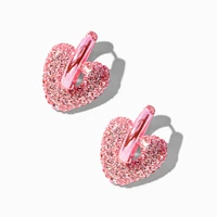 Crystal Heart Pink Anodized Hoop Earrings