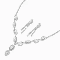 Silver-tone Crystal Leaf Y-Neck Necklace & Drop Earrings Set - 2 Pack
