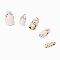 Multi Daisy Gold Chrome Bling Stiletto French Tip Vegan Faux Nail Set - 24 Pack