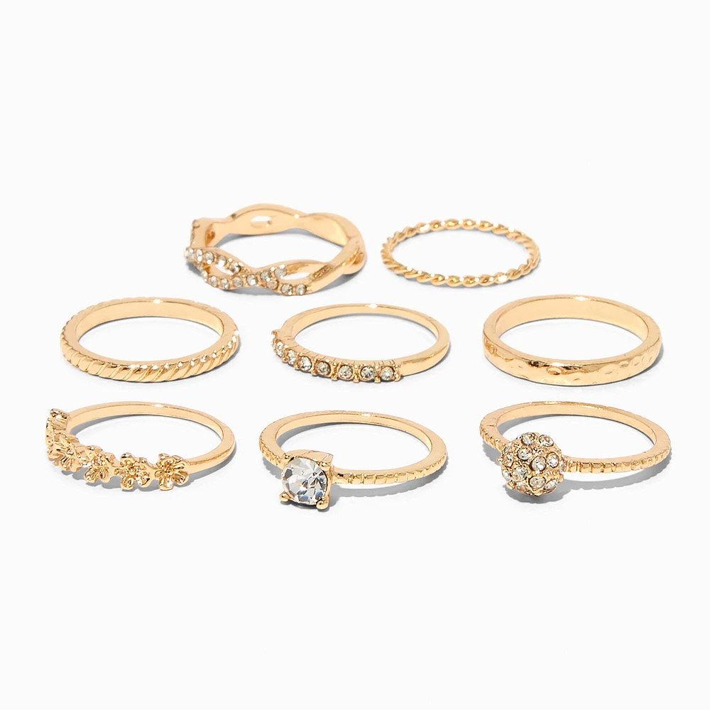 Gold Embellished Assorted Rings - 8 Pack