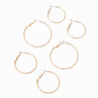 Gold Graduated Textured Hinge Hoop Earrings - 3 Pack