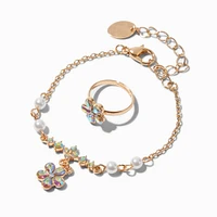 Claire's Club Iridescent Flower Gold-tone Jewelry Set - 3 Pack