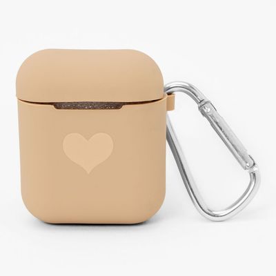 Taupe Heart Silicone Earbud Case Cover - Compatible With Apple AirPods®