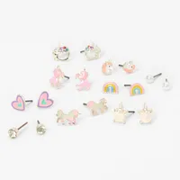 Silver Unicorn Stud Earrings - 9 Pack