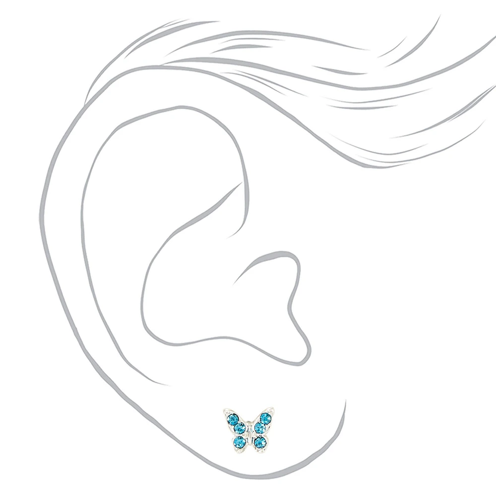 Pastel Crystal Butterfly Stud Earrings - 6 Pack