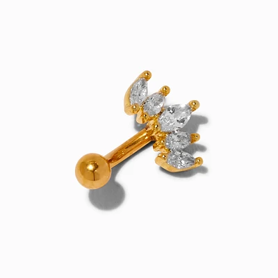 Gold-tone Titanium Cubic Zirconia Crown 18G Rook Earring