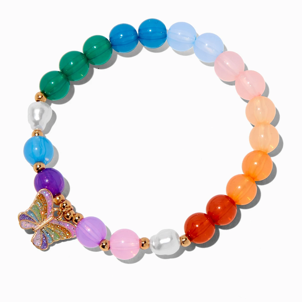 Butterfly Charm Rainbow Beaded Stretch Bracelet