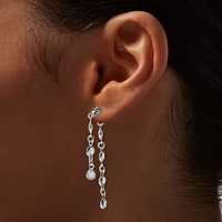 Silver-tone Front & Back Crystal Linear Drop Earrings