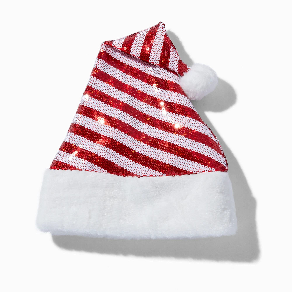 Red & White Striped Sequin Santa Claus Hat