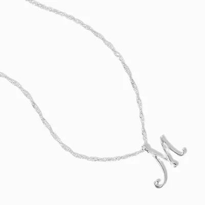 Silver Large Script Initial Pendant Necklace - M