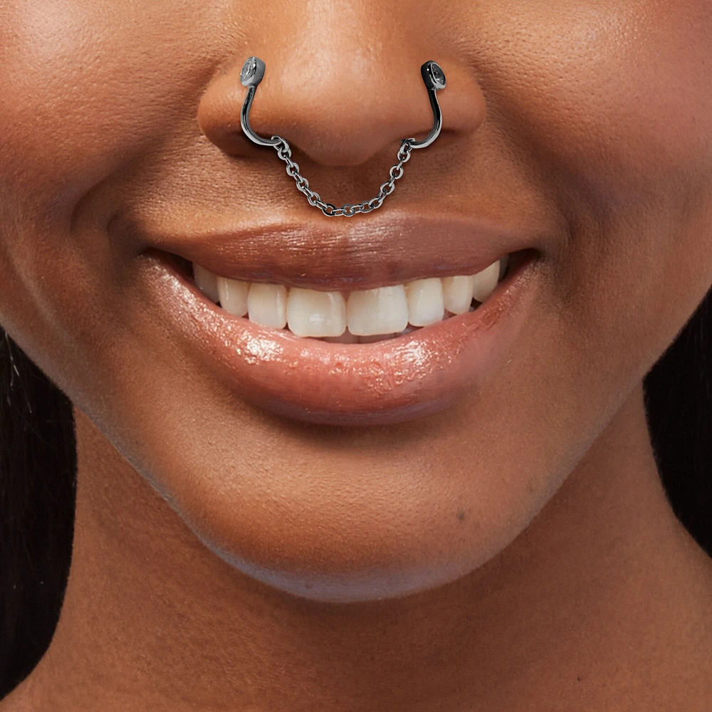 Silver-tone Chain Cubic Zirconia Faux Nose Ring