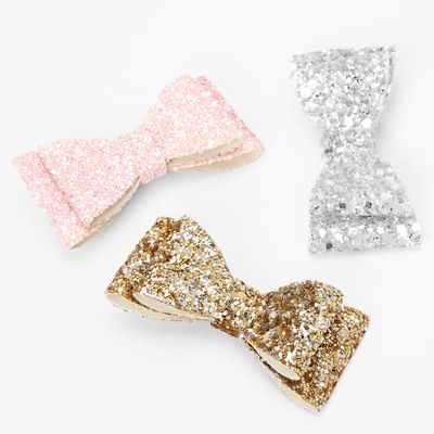 Claire's Club Glitter Hair Bow Clips - 3 Pack