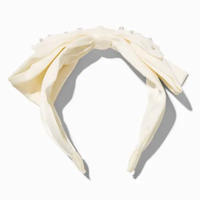 White Pearl Large Knotted Bow Headband