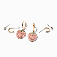 Gold-tone Pavé Strawberry Earring Stackables - 3 Pack