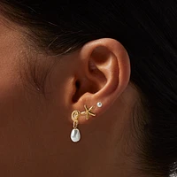 Gold-tone Seashell Earrings Stack - 3 Pack