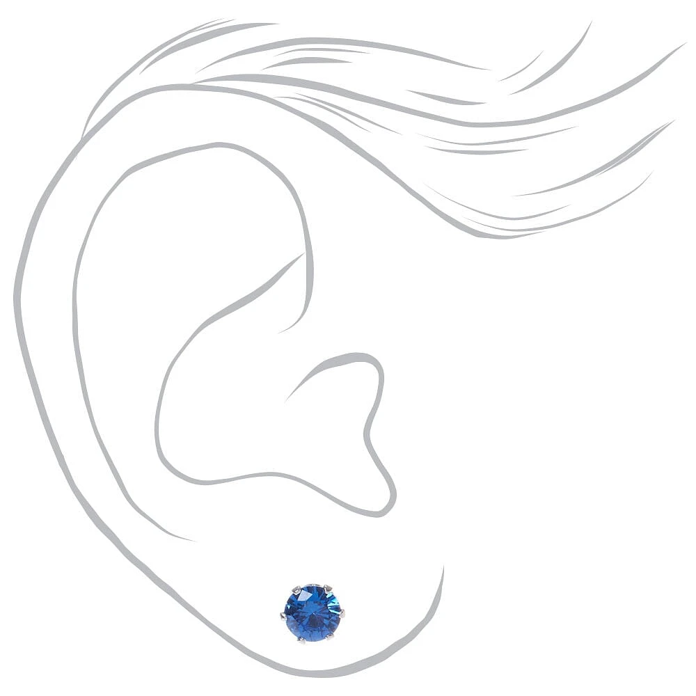 Blue Cubic Zirconia 5mm Round Stud Earrings - 3 Pack