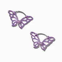 Filigree Purple Butterfly Hoop Earrings