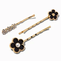 Black Daisy Bobby Pins - 6 Pack