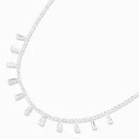 Silver Cubic Zirconia Baguette Charm Crystal Chain Necklace