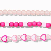 Pink Heart Beaded Stretch Bracelets - 3 Pack