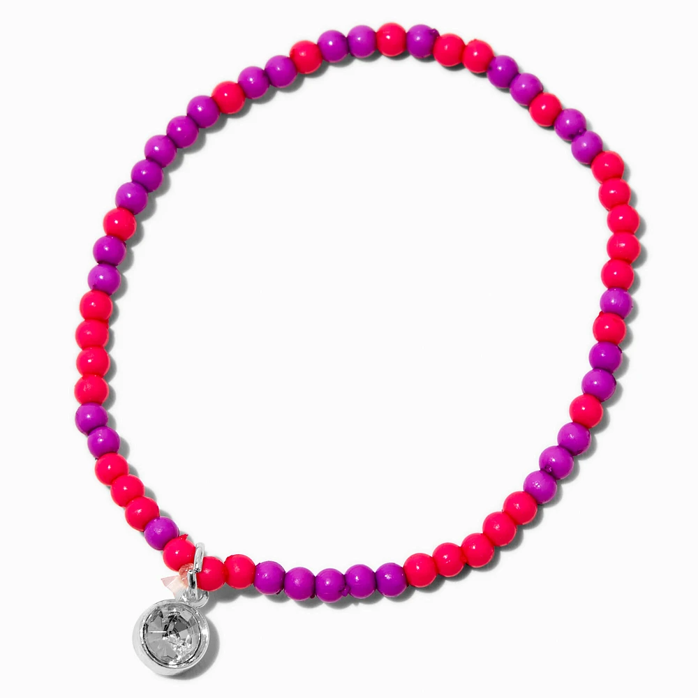 Claire's Club Pink & Purple Gem Seed Bead Stretch Bracelet