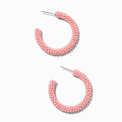 Bright Coral Beaded Hoop Earrings