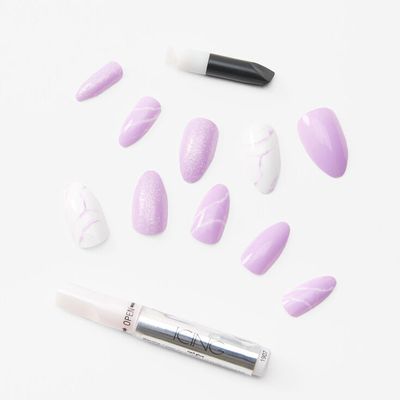 Lilac Marble Stiletto Vegan Faux Nail Set - 24 Pack