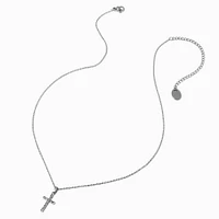 Stainless Steel Pavé Cross Silver-tone Pendant Necklace