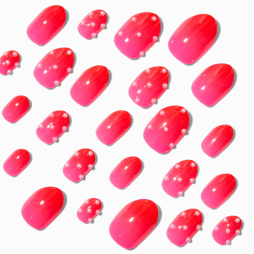 Red Ombré Pearl Stiletto Press On Vegan Faux Nail Set - 24 Pack