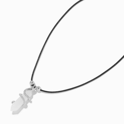 White Glow In The Dark Mystical Gem with Snake Pendant Black Cord Necklace