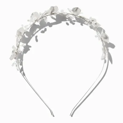 Embellished Matte Silver & Pearl Flower Headband