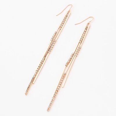 Rose Gold-tone Rhinestone 4" Linear Stick Drop Earrings