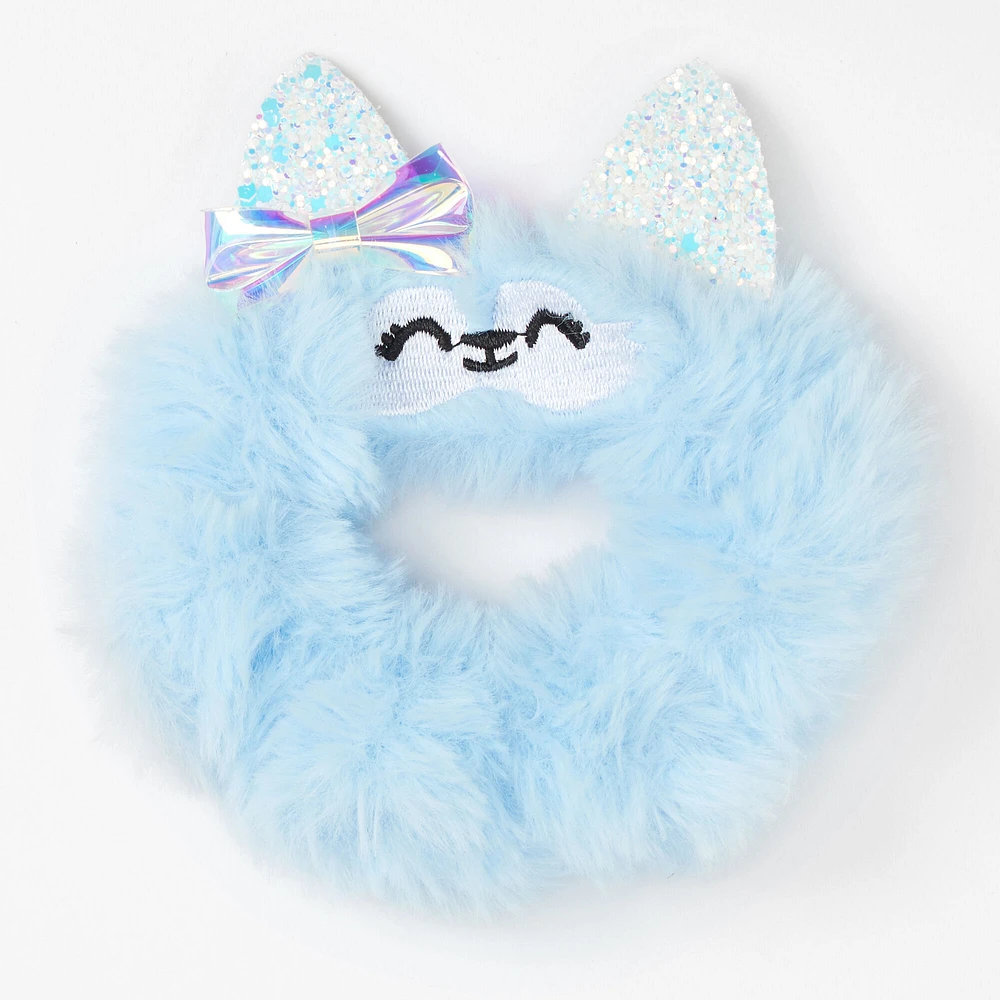 Blue Medium Faux Fur Husky Hair Scrunchie