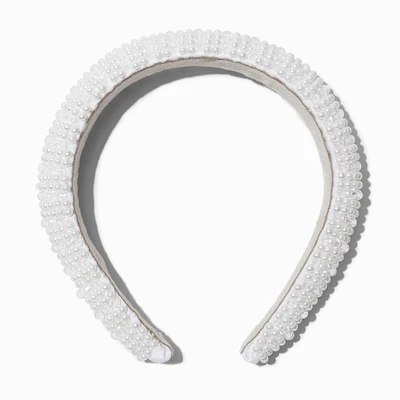 White Pearl & Crystal Puffy Headband