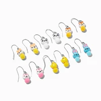 Pom Pom Animal Drop Earrings - 6 Pack