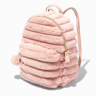 Blush Pink Furry Medium Backpack